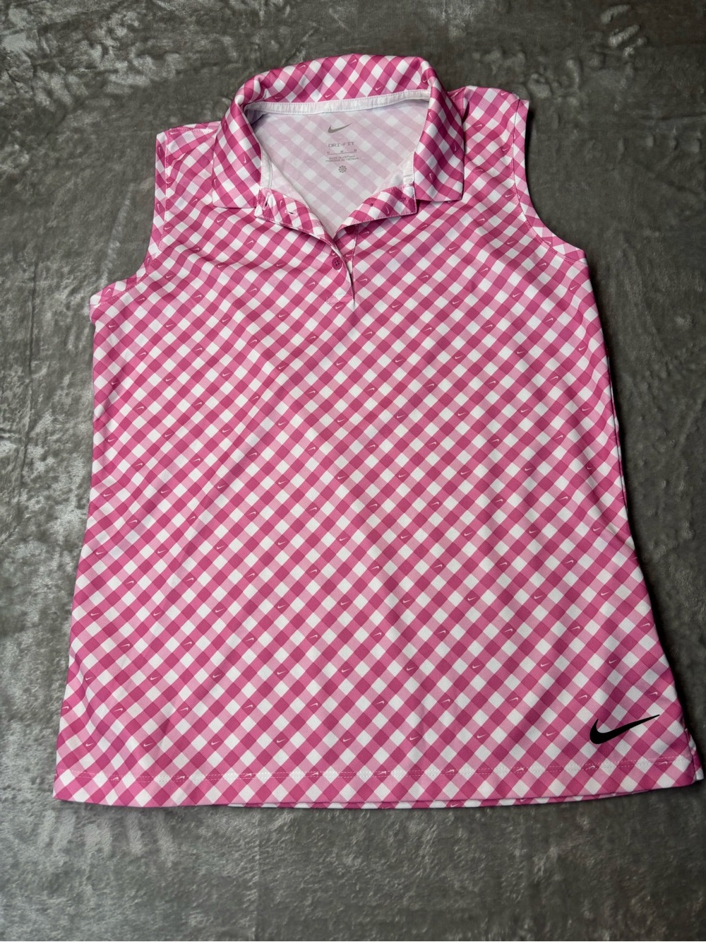 Nike Women’s Pink and White Gingham Sleeveless Polo